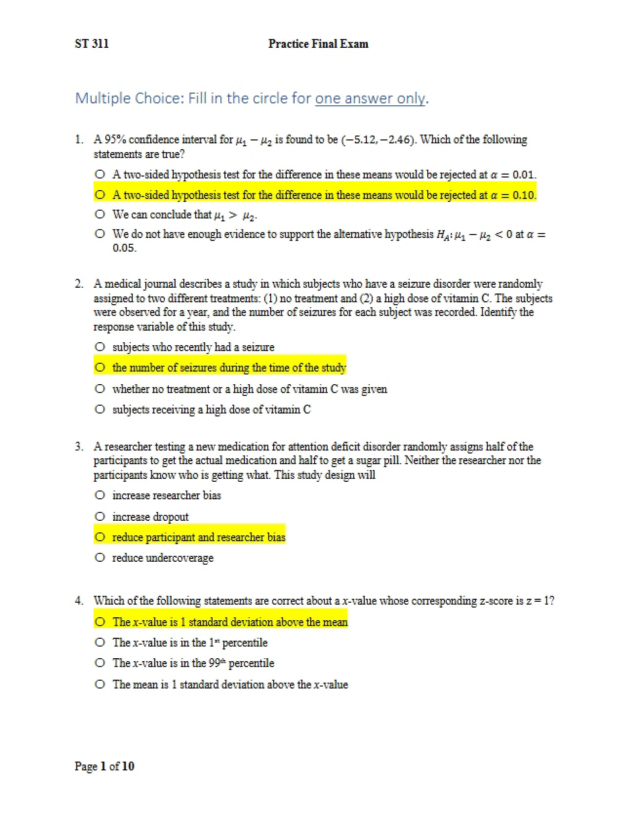 Final Exam Practice