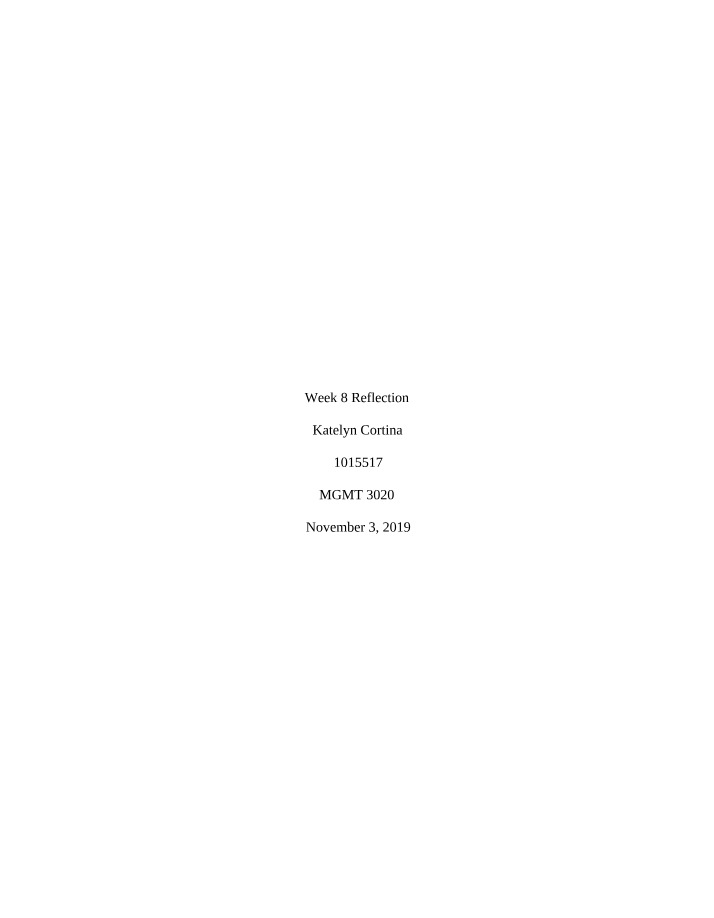 Week 8 Reflection Entry