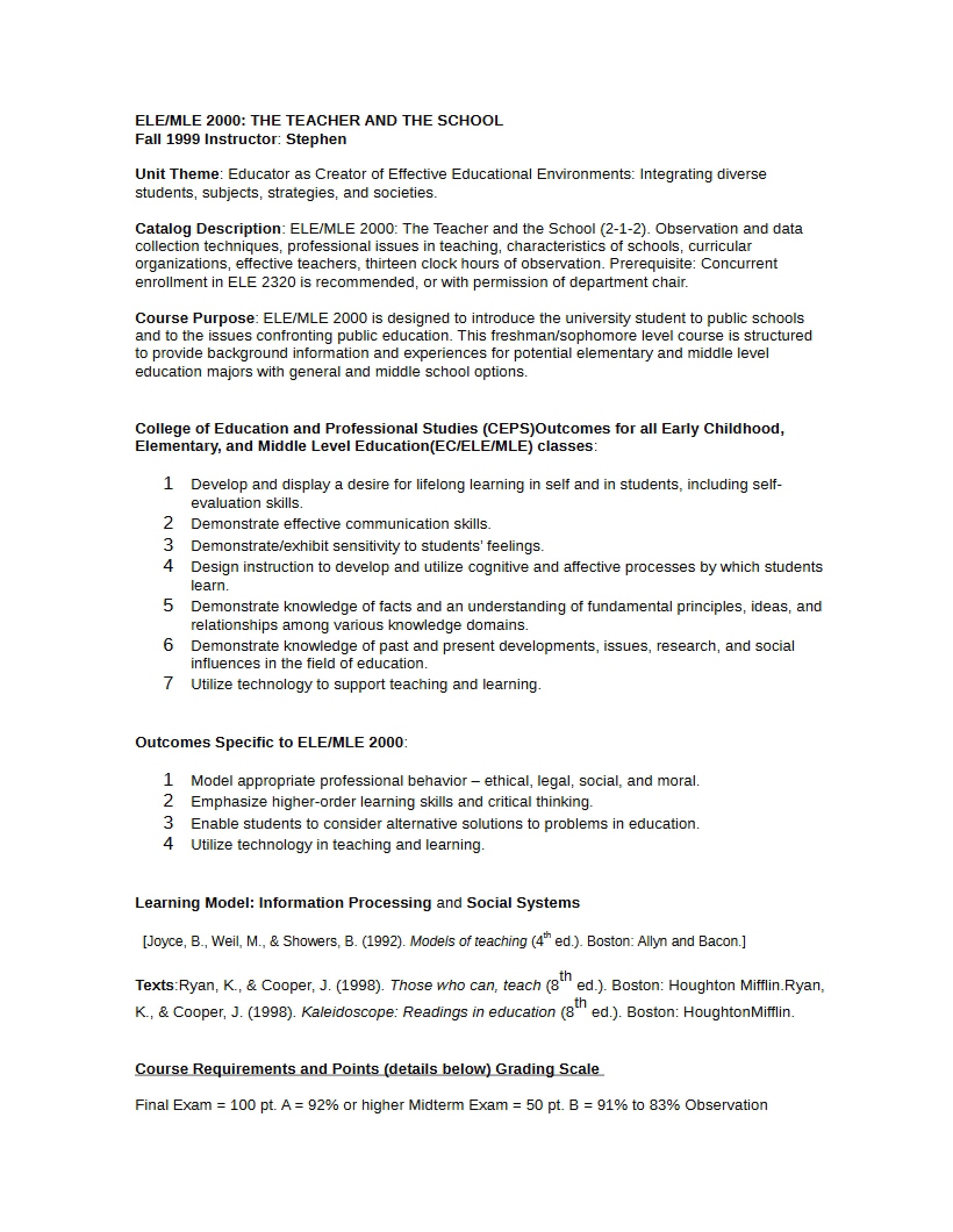 Syllabus - 4 Pages