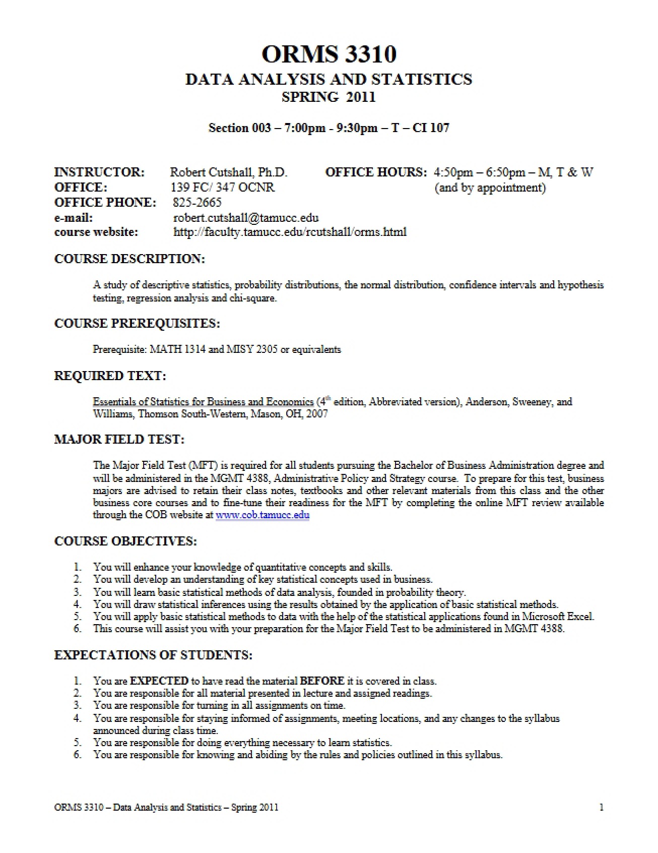 ORMS 3310 Syllabus (Spring 2011)