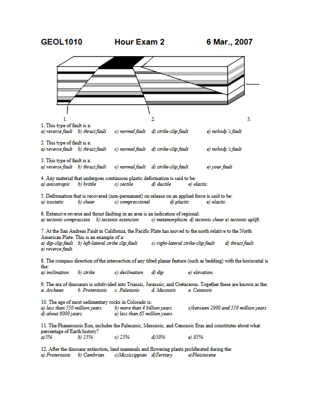 GEOL 1010 Hour Exam Two (First Instance)