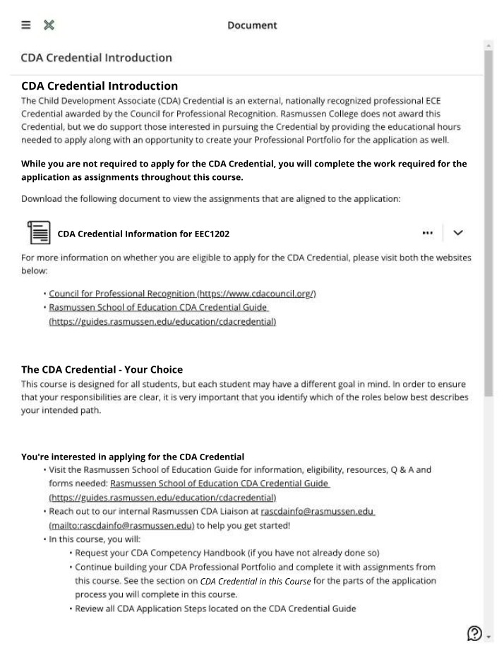 CDA Credential Information - EEC1202