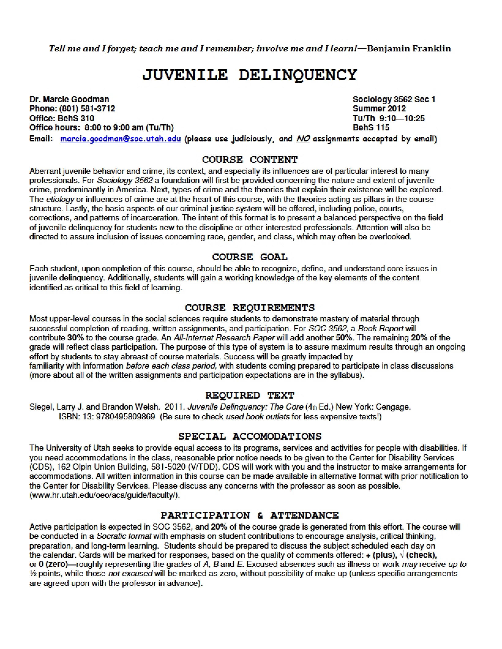 Juvenile Delinquency Syllabus