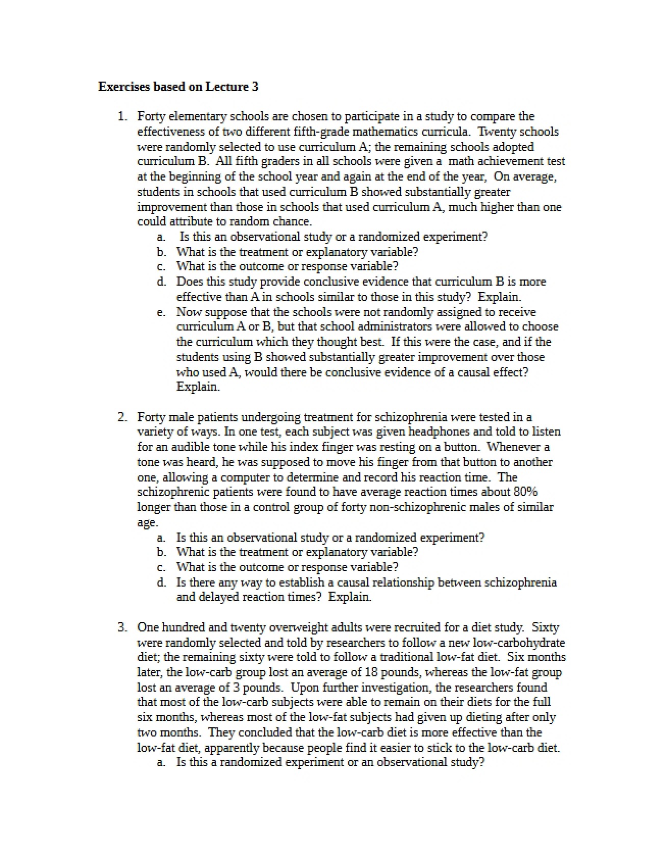 Lecture 3 Exercises