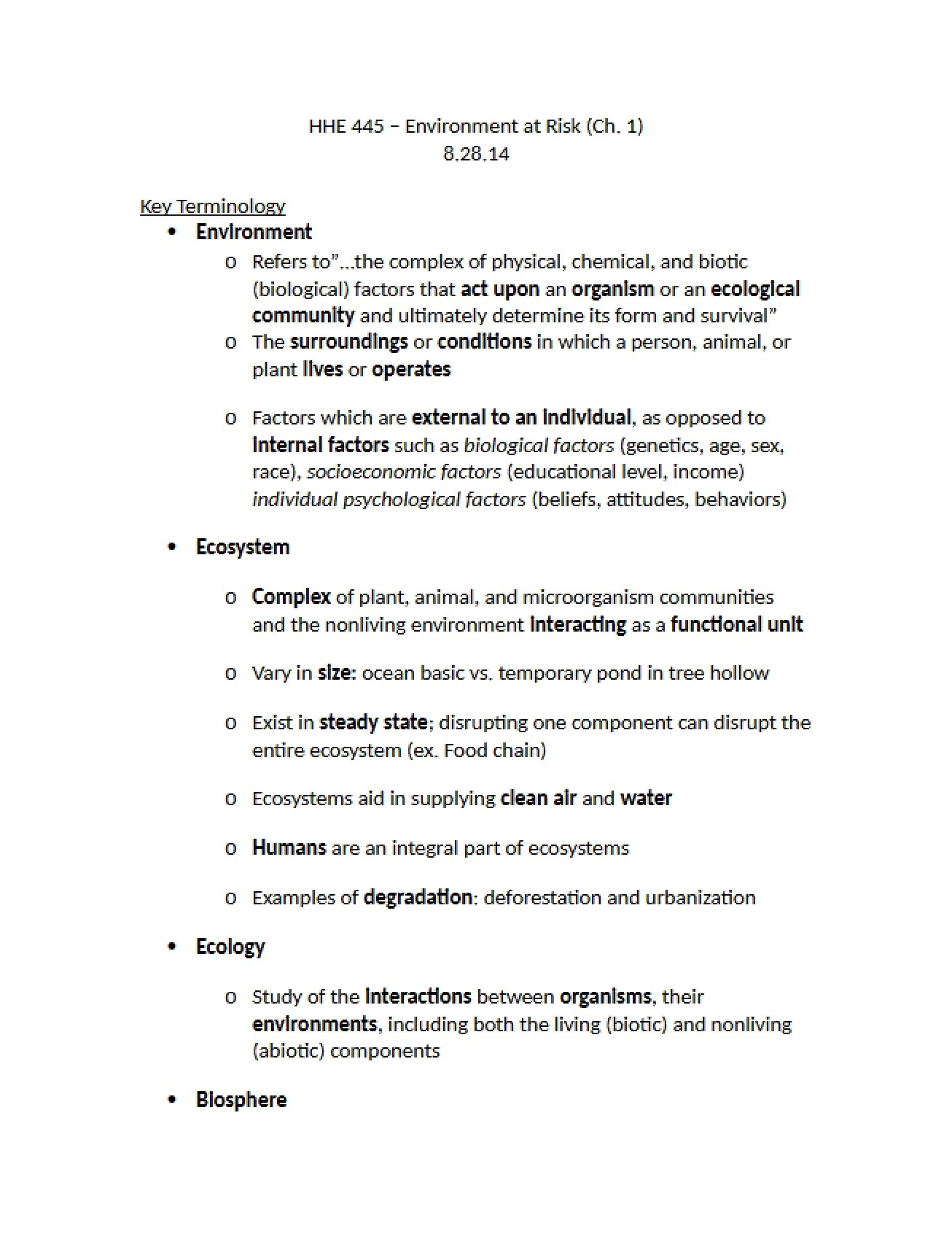 Risks to the Environment