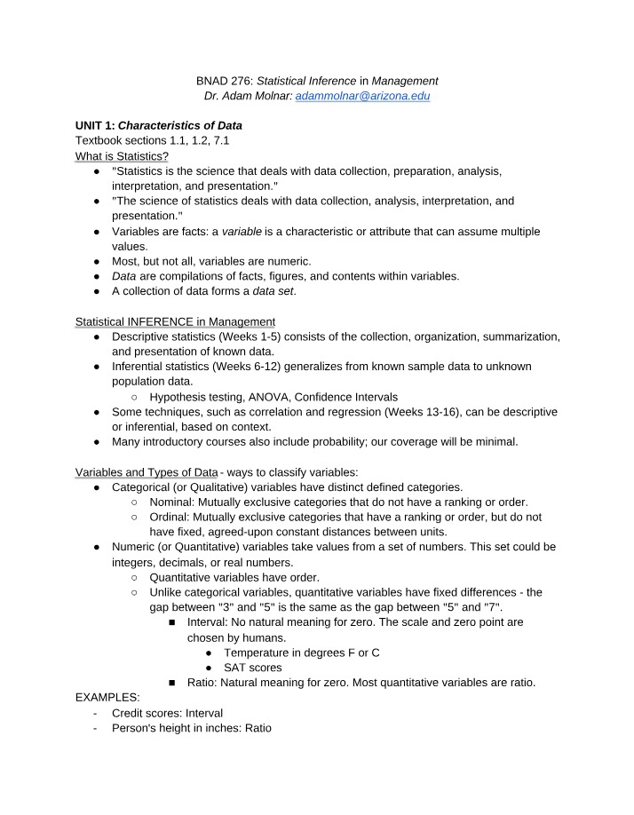 Statistical Inference in Management