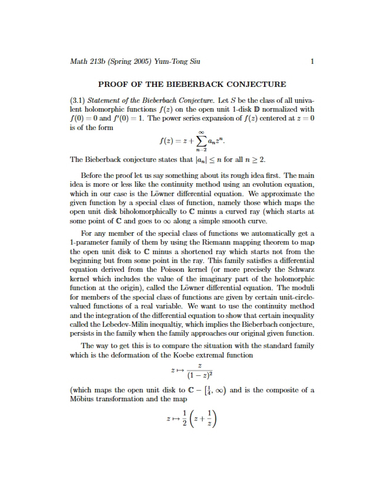 Bieberbach Conjecture Mathematical Proof