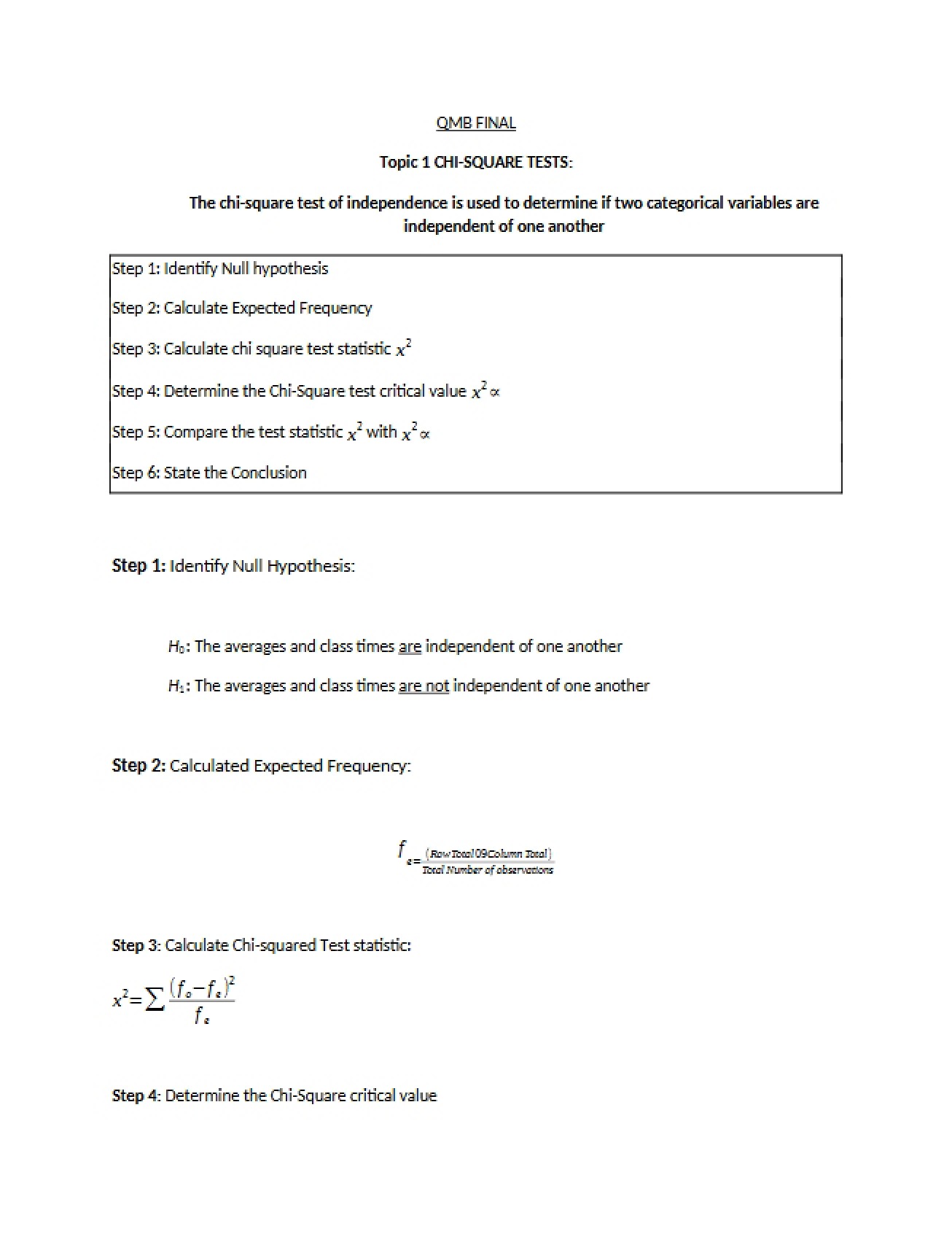 Chi Square Tests Topic One