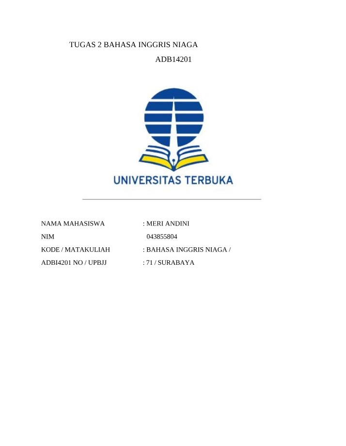Tugas 2 Bahasa Inggris Niaga - ADBI4201