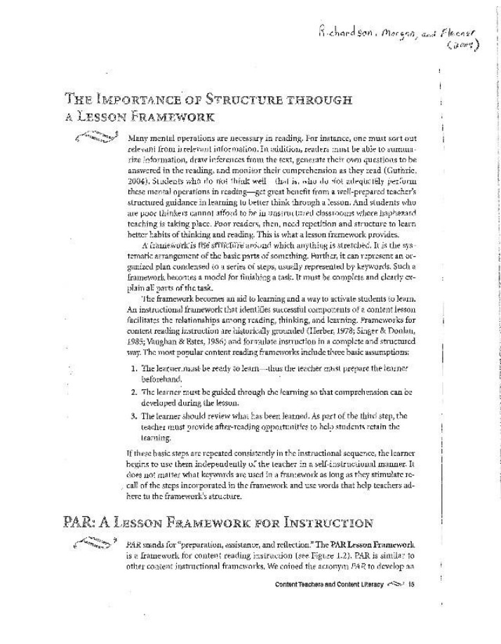 Structure in Learning - A Lesson Framework for Instruction