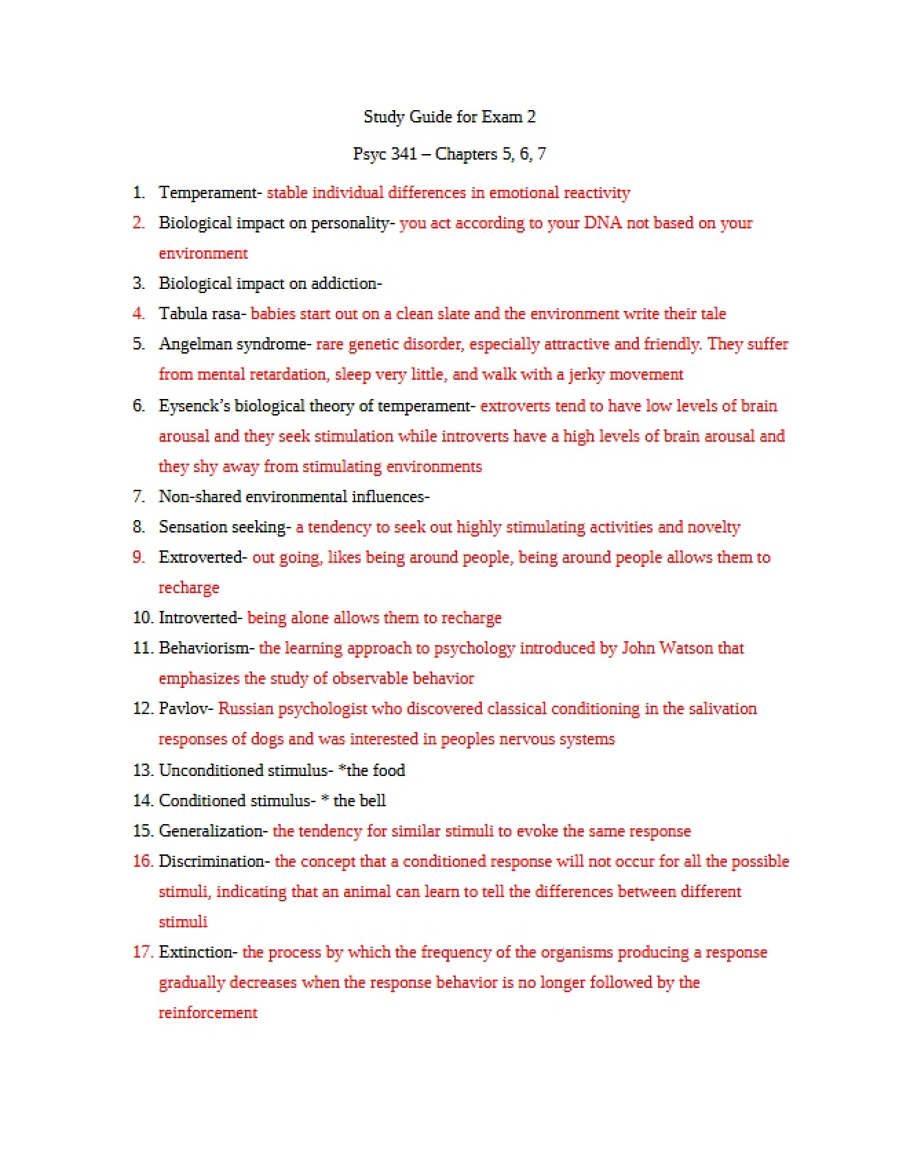 Study Guide for the Second Exam in Psychology of Personality