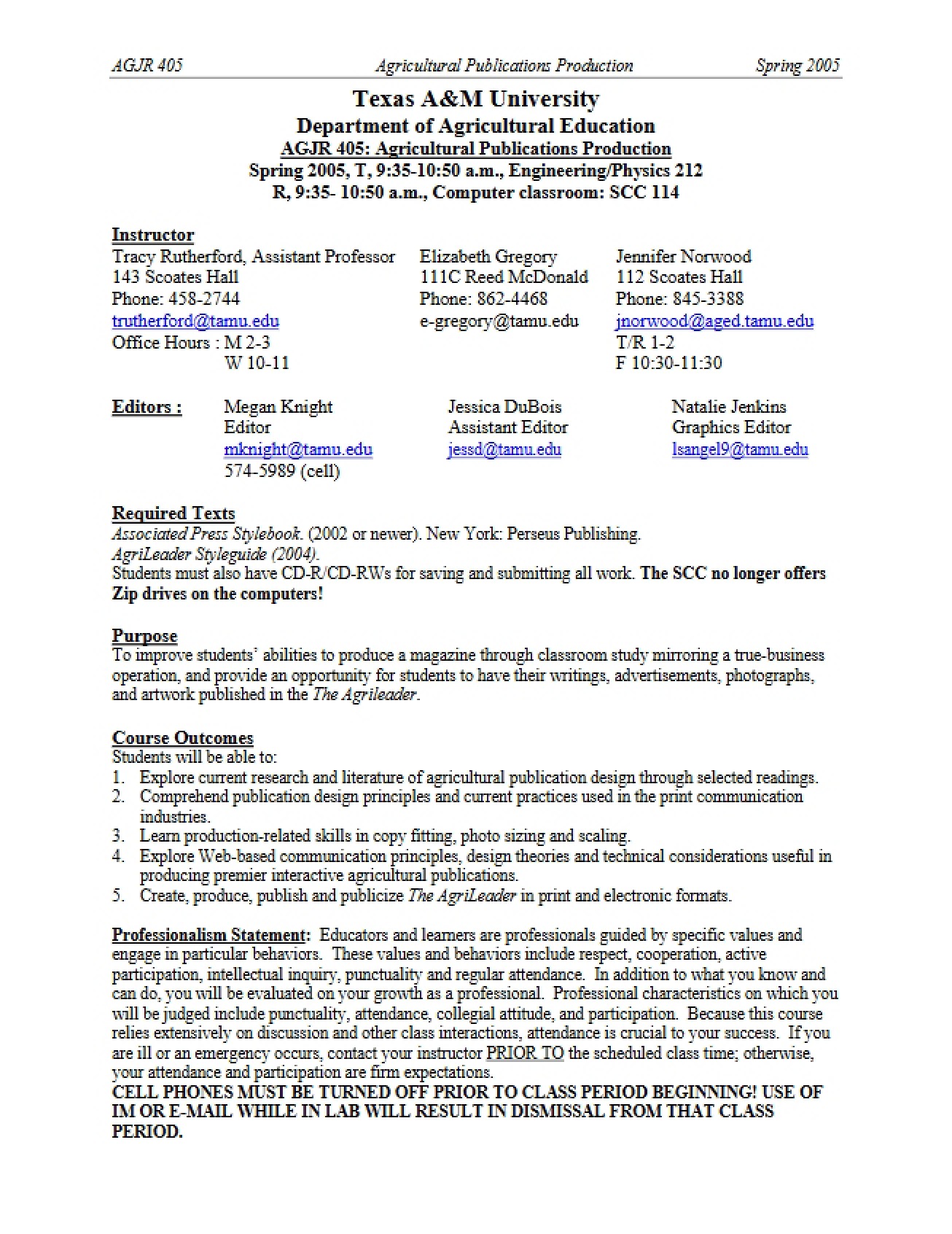 Syllabus for an Agricultural Publication Production Course