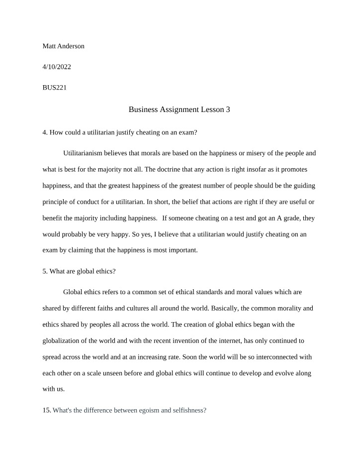 Lesson 3 Business Assignment - BUS 221
