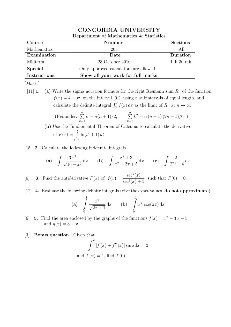 MATH 205 Calculus II Course Document Part A
