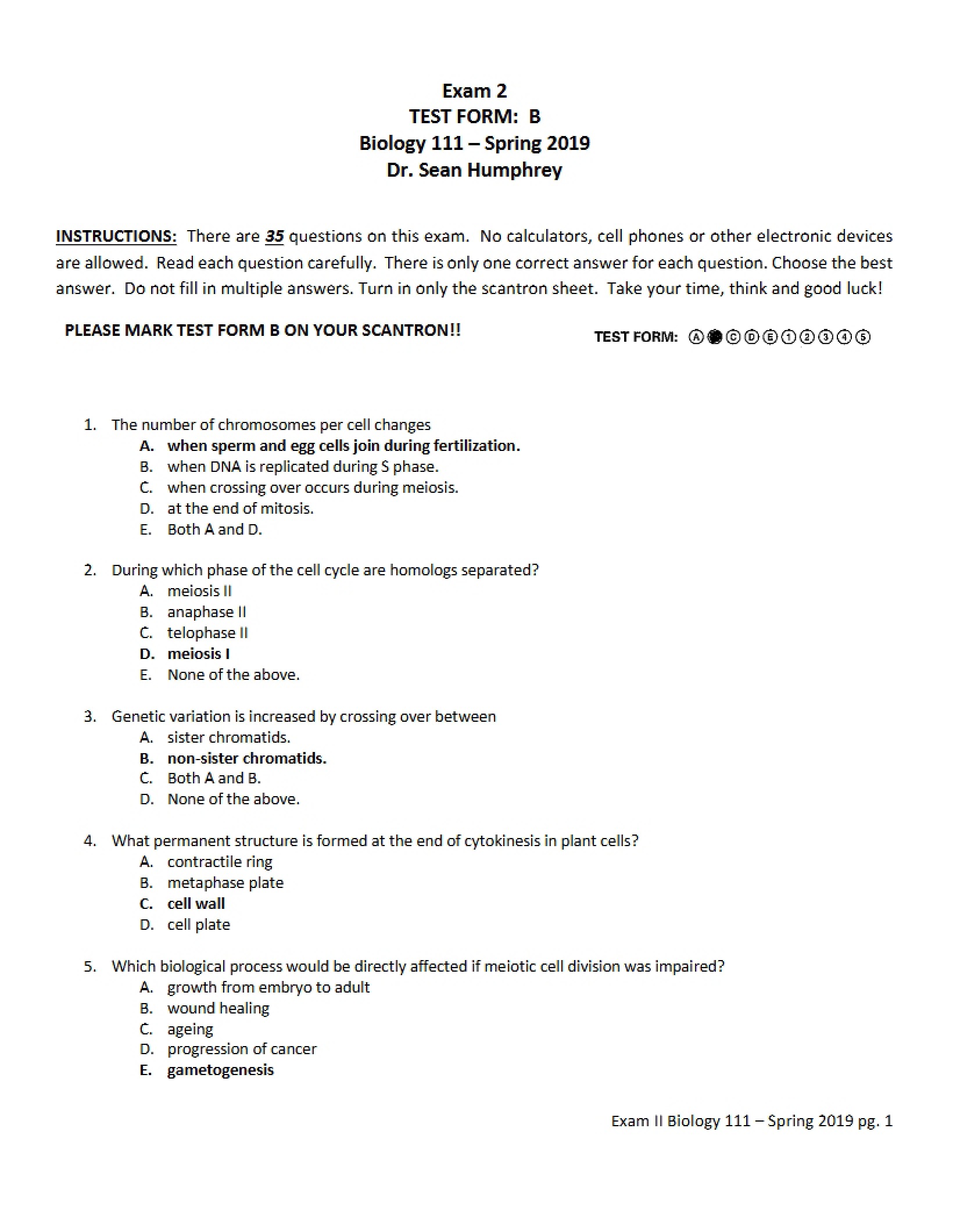 Exam Practice for Biology
