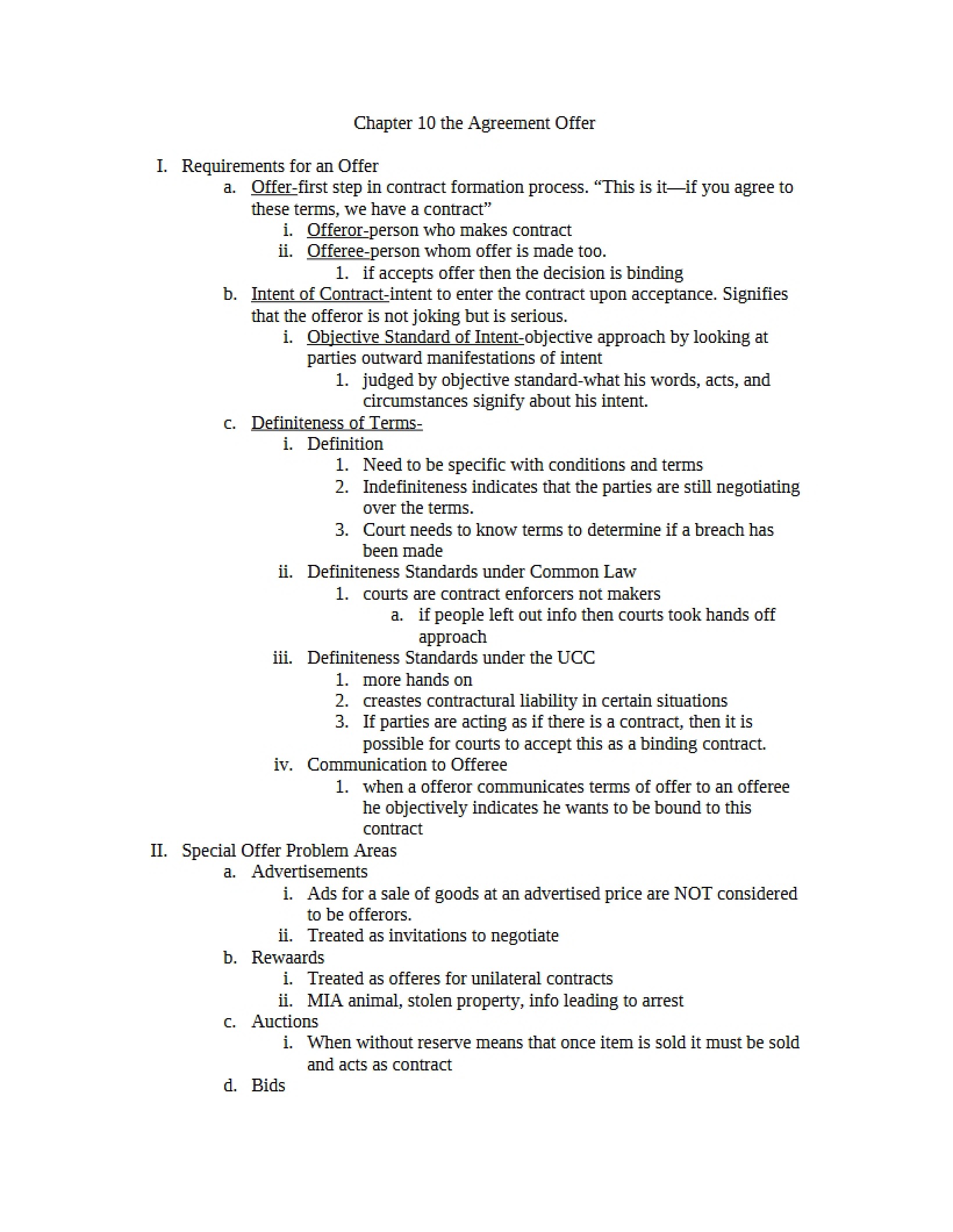 Offer of Agreement Chapter 10