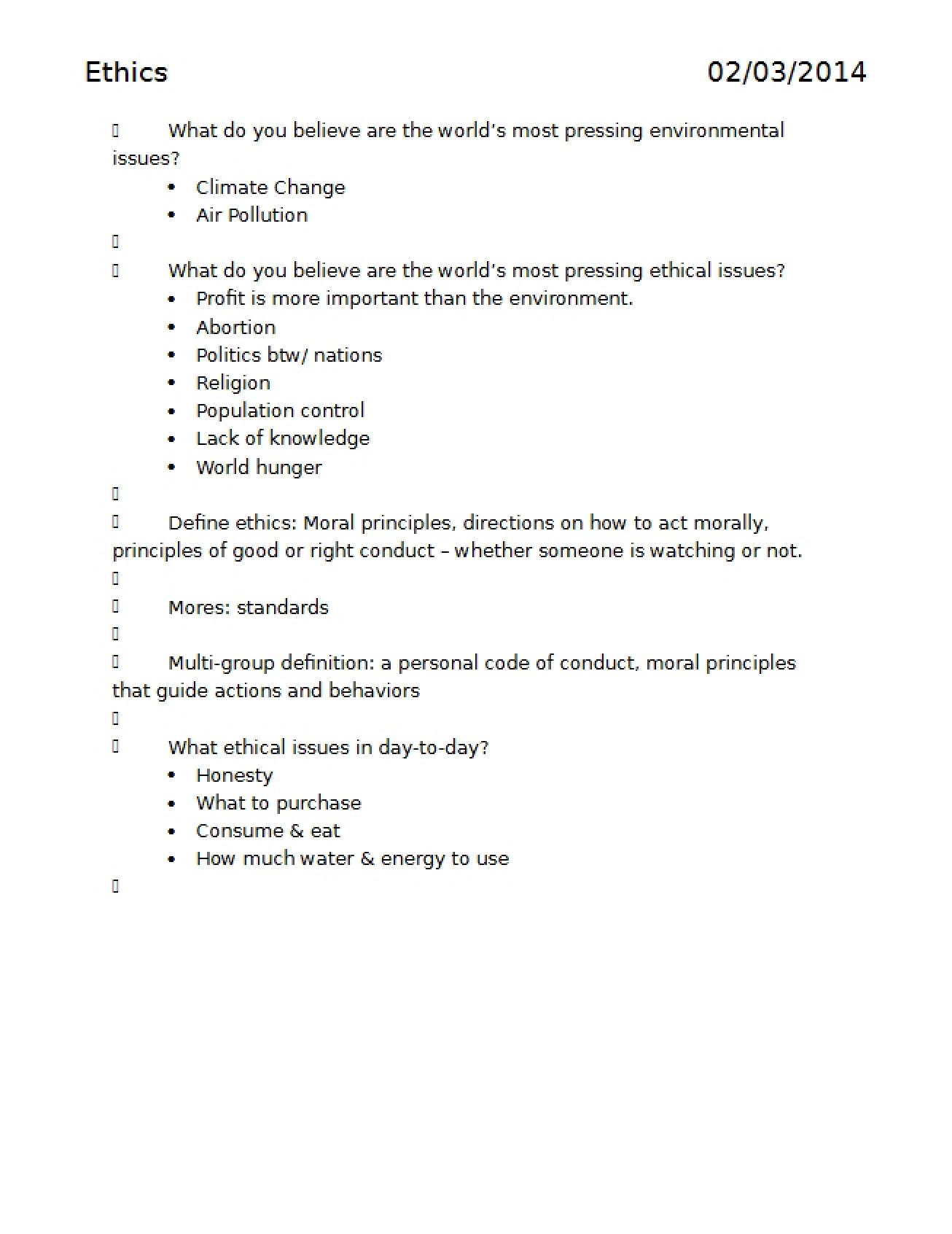 Introduction to Ethics from February 3, 2014