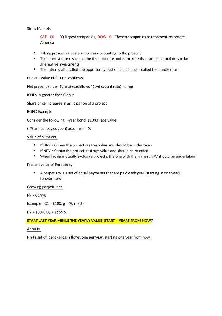 RSM230 Finance Lecture Notes