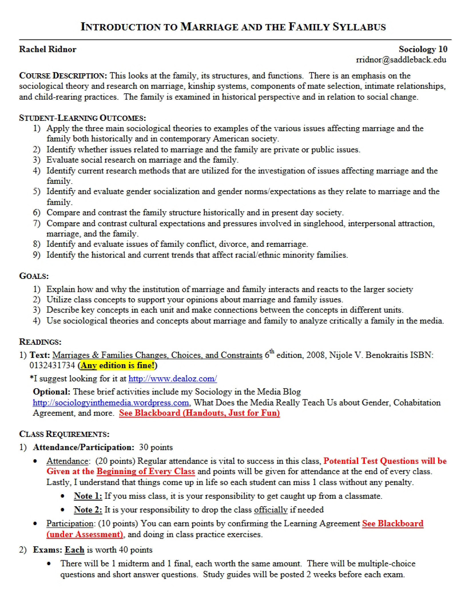 Marriage and Family Syllabus