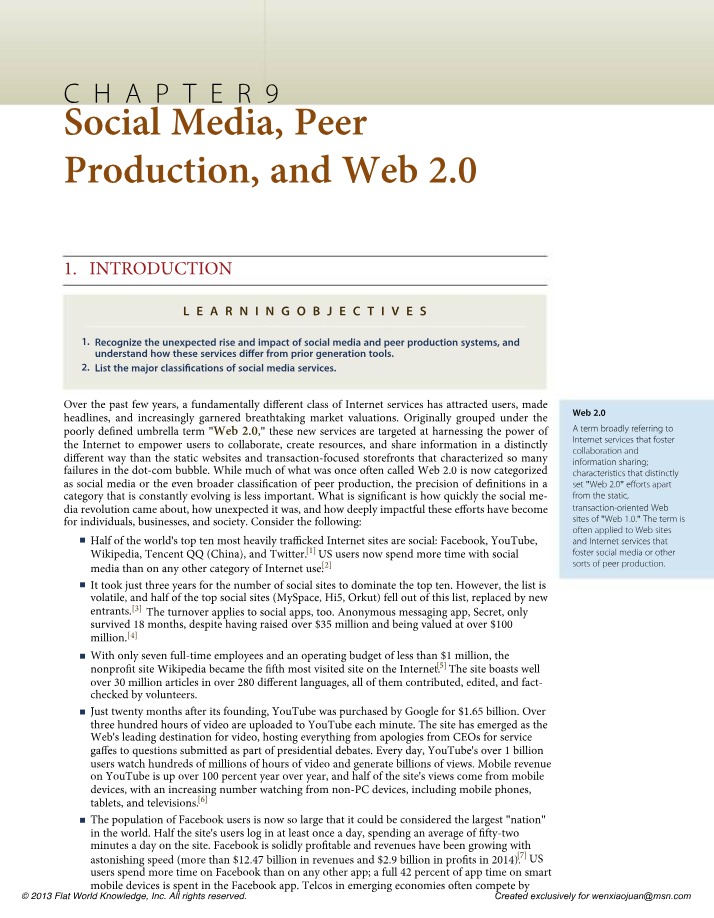 Social Media, Peer Production, and Web 2.0 (Chapter 9)
