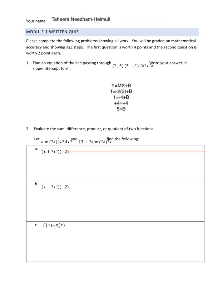 Written Quiz for Module 1