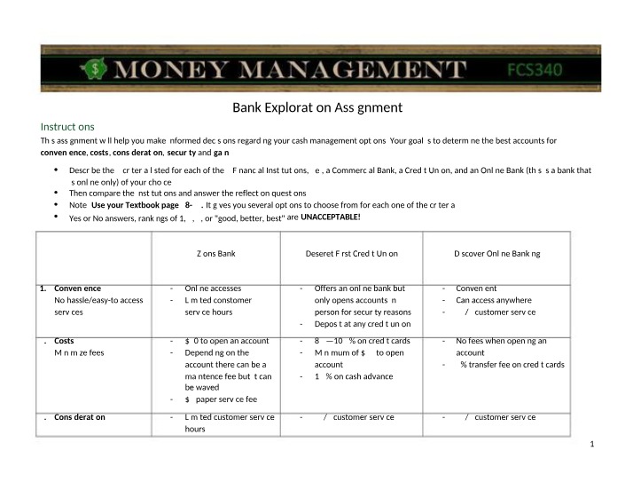 Assignment - Bank Exploration