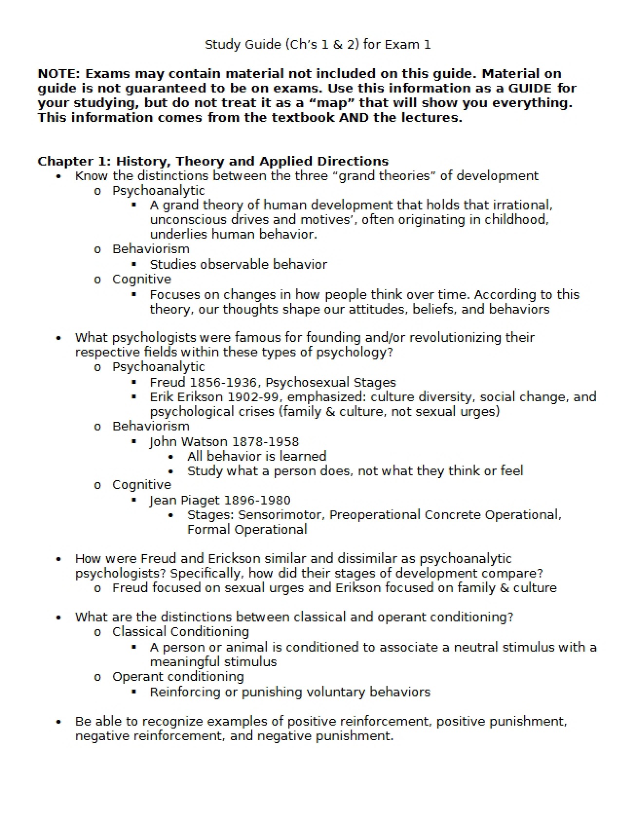 Developmental Psychology Study Materials, Set 1