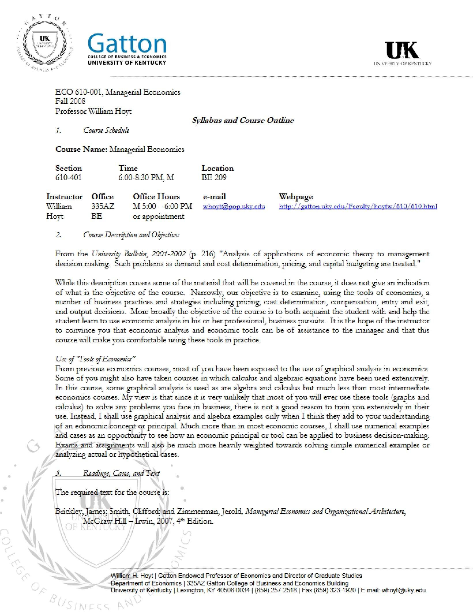 Course Syllabus Managerial Economics
