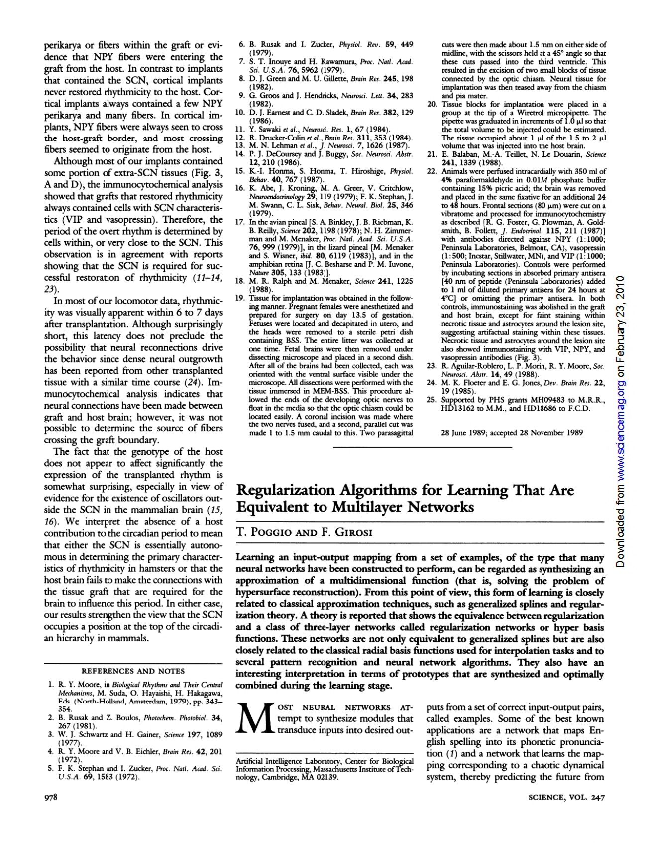 Publication by Poggio from 1990 on Radial Basis Functions