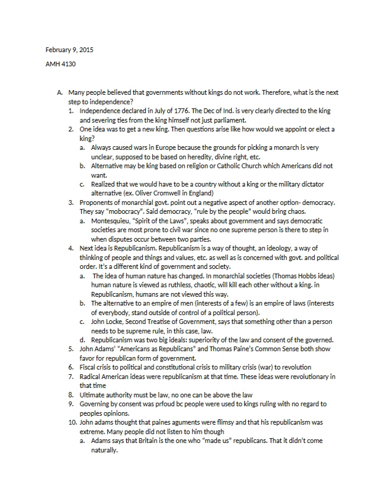 Lecture Notes on American History