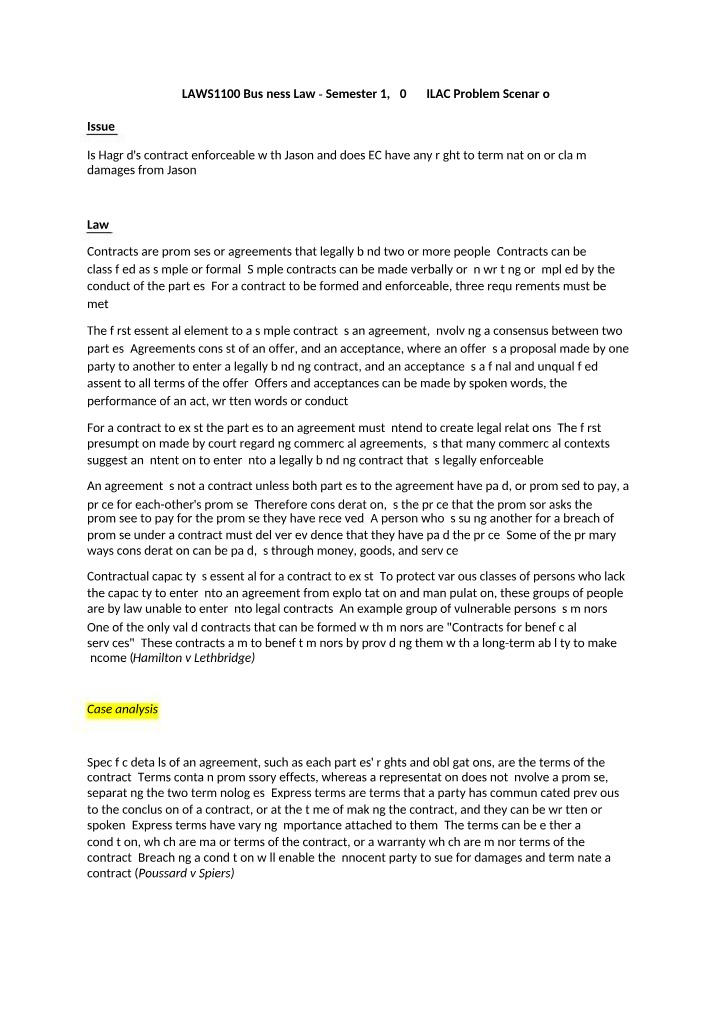 ILAC Problem Scenario for LAWS1100