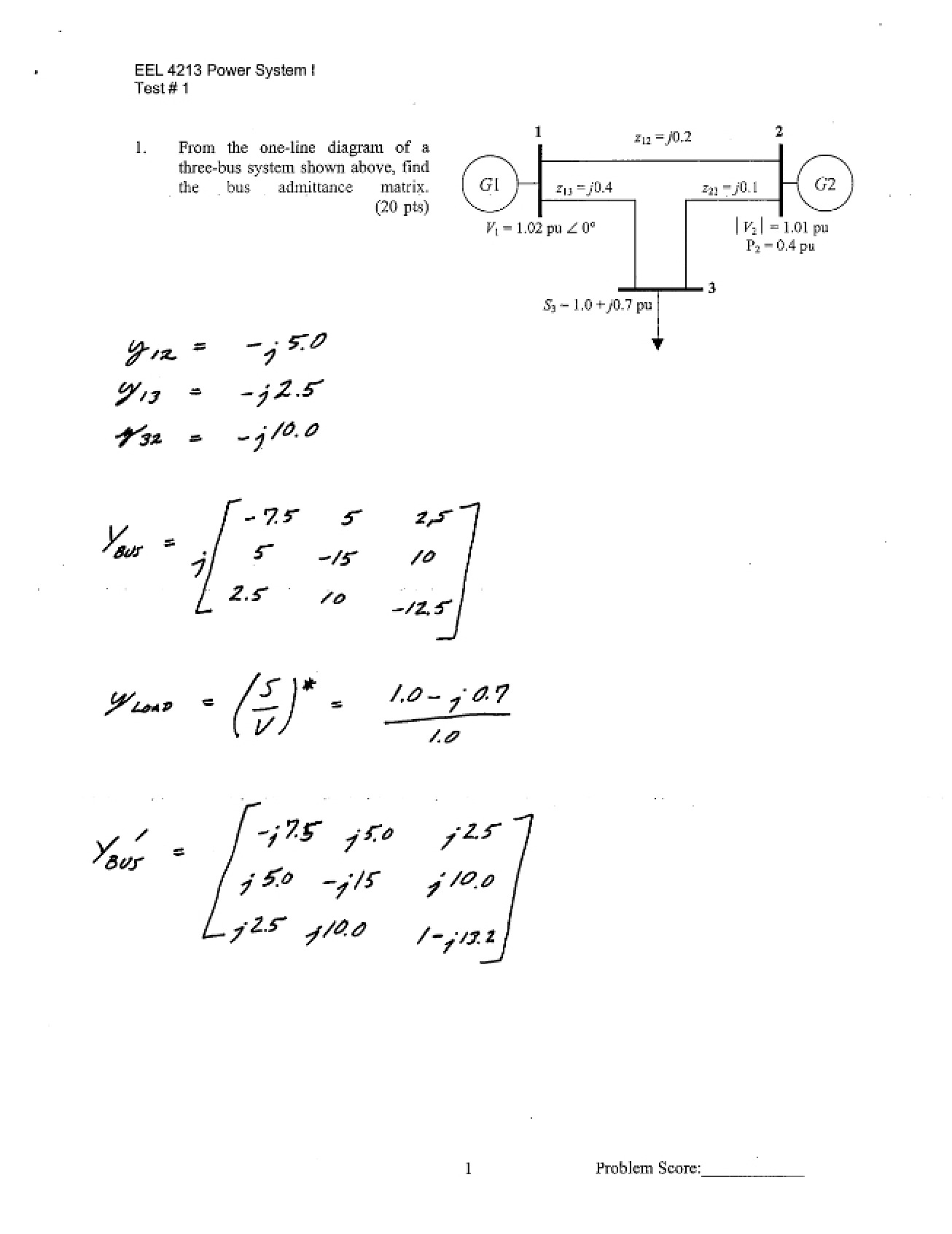 First Examination for Power Systems I