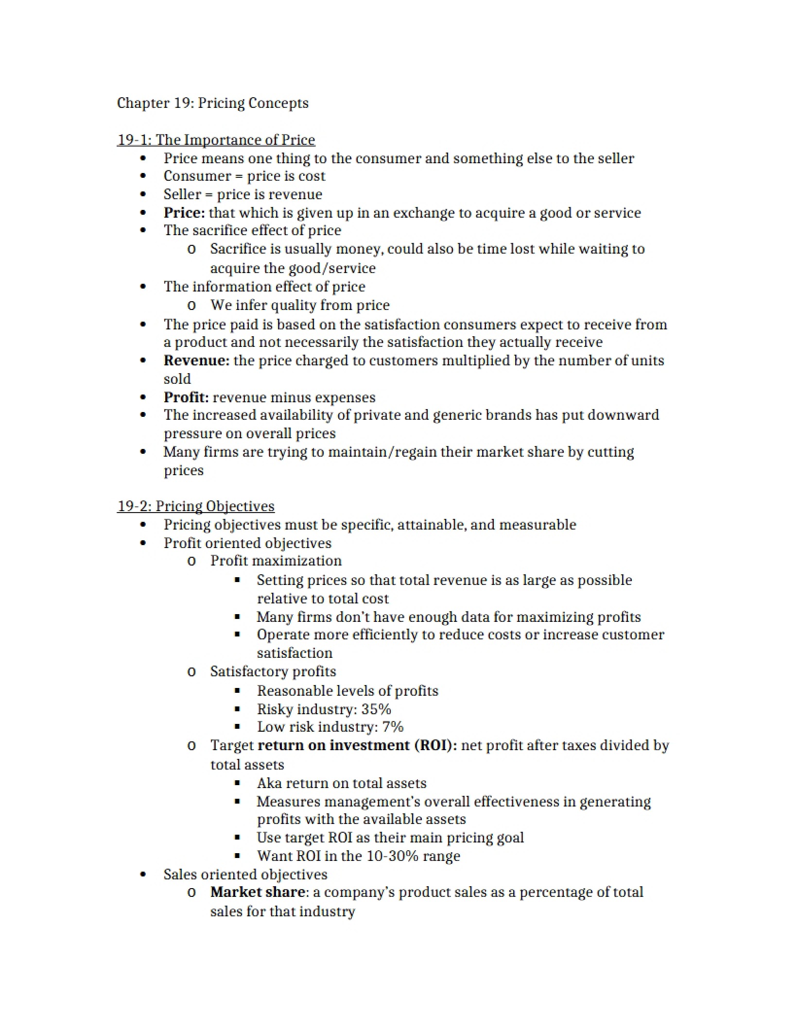 Concepts of Pricing - Chapter 19