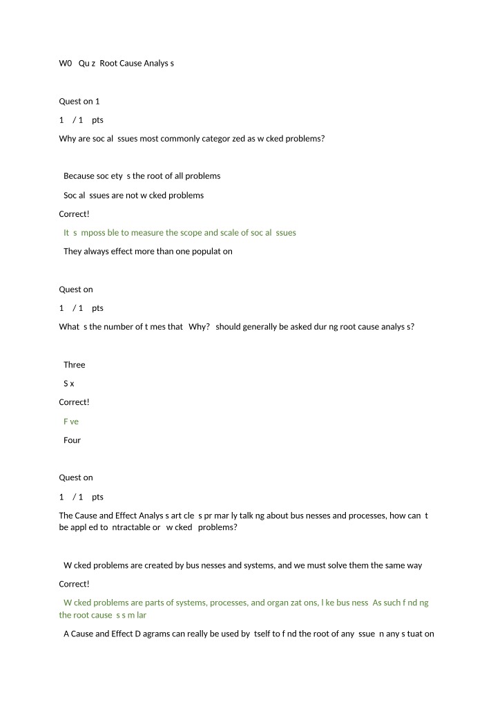 Root Cause Analysis - W03 Quiz