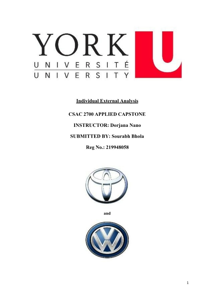 Toyota and Volkswagen - Individual External Analysis