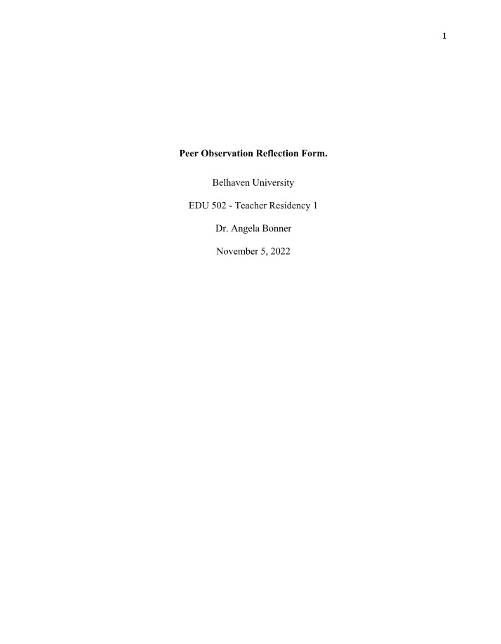 Reflection Form for Peer Observation