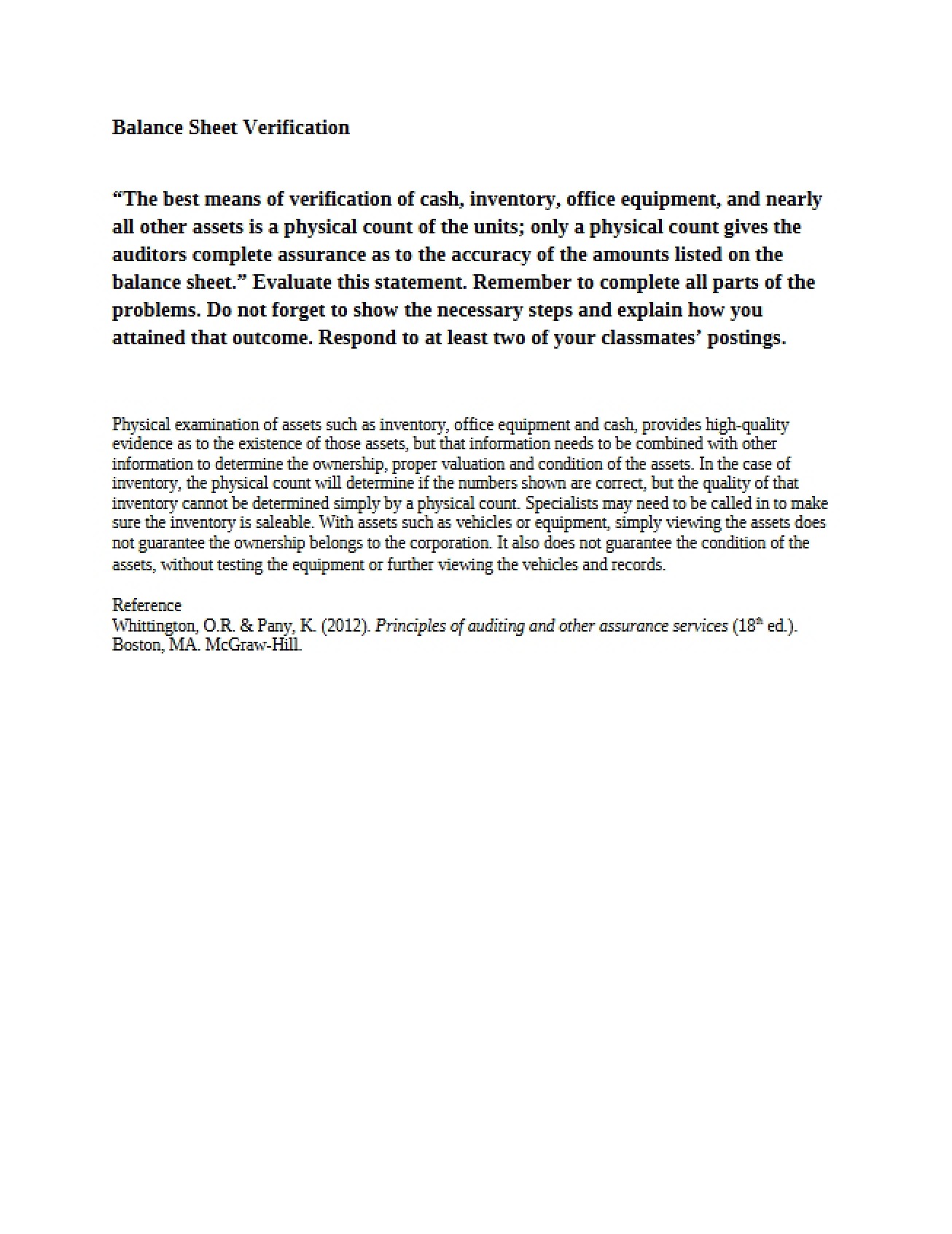 Verification of Balance Sheet