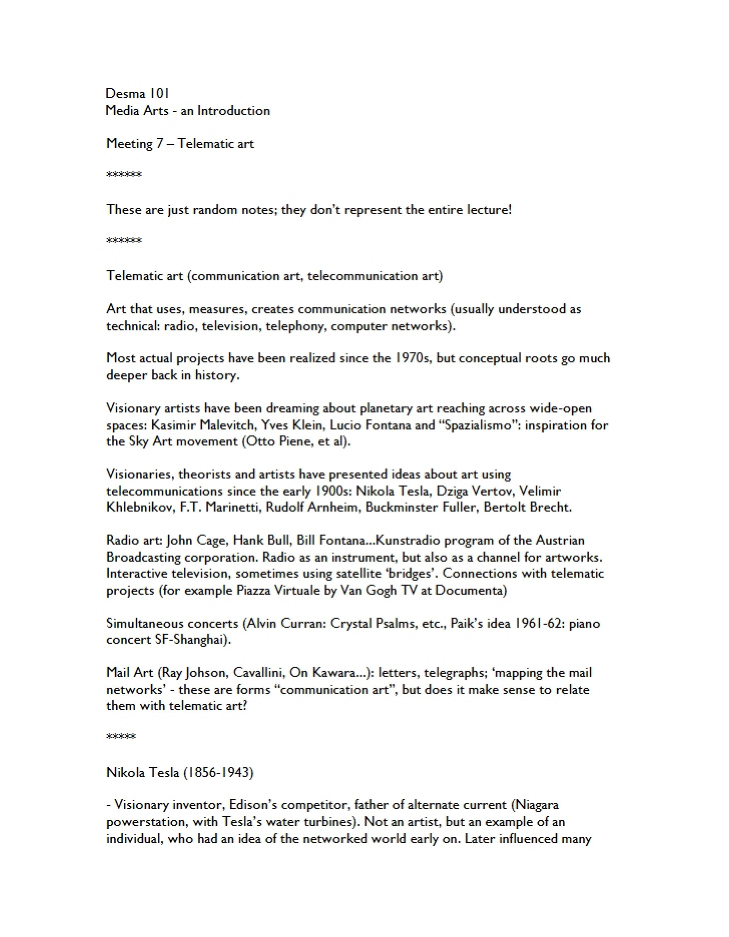 Meeting 7 Notes (2007 Desma 101)
