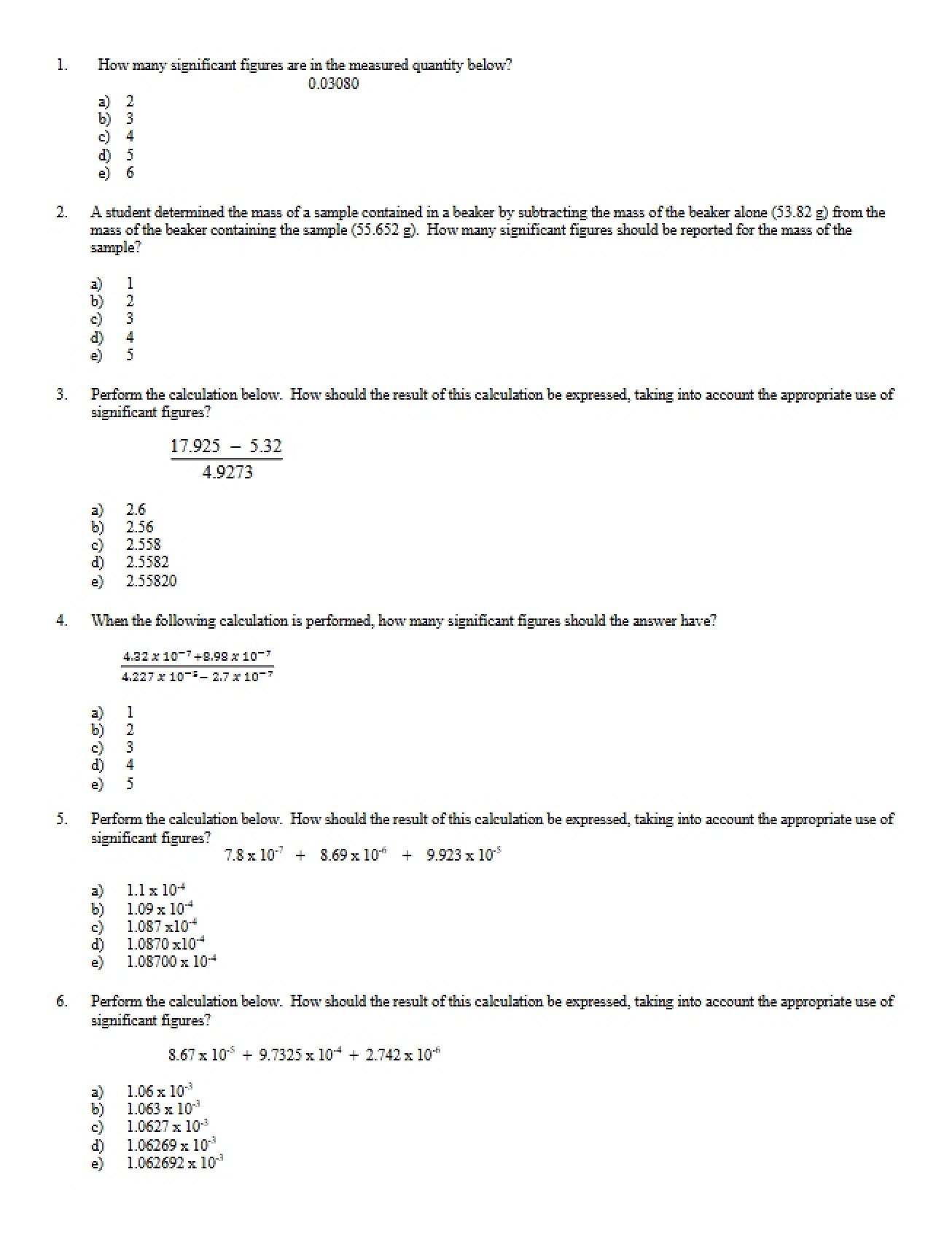 Test Questions for CHEM 1441