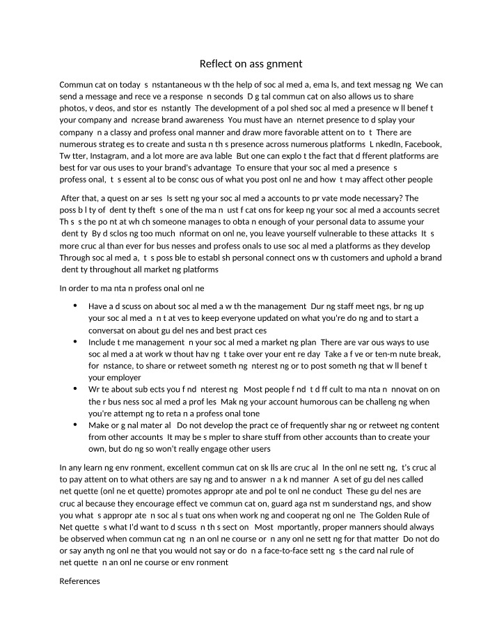Assignment for Reflection