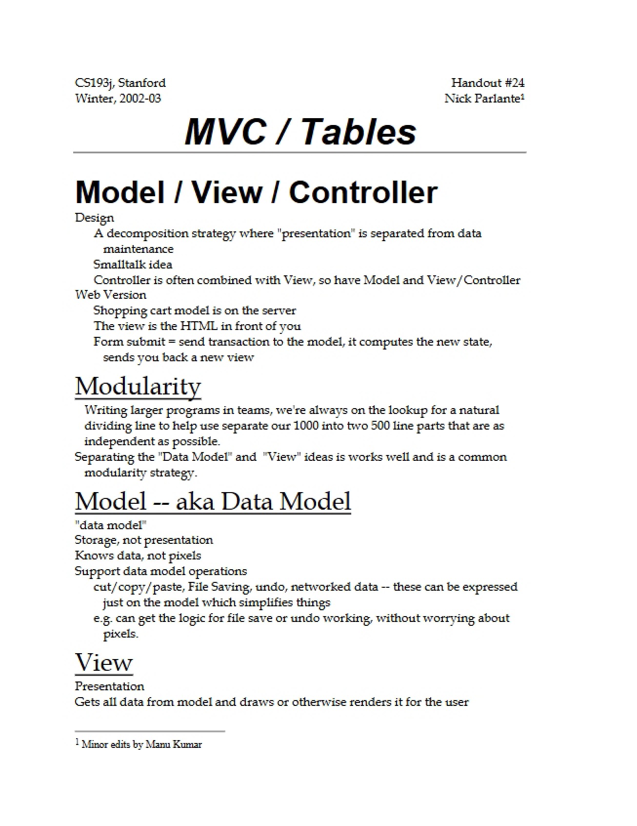 MVC Tables Model - View - Controller