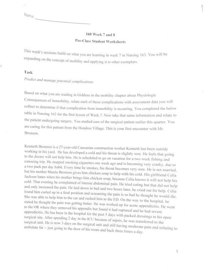 NUR163 Week 7 and 8 Pre-Class Student Worksheets Set B