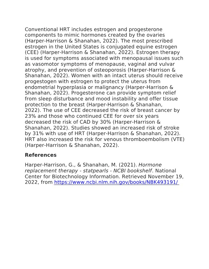 Benefits, Risks, and Effects of Conventional HRT