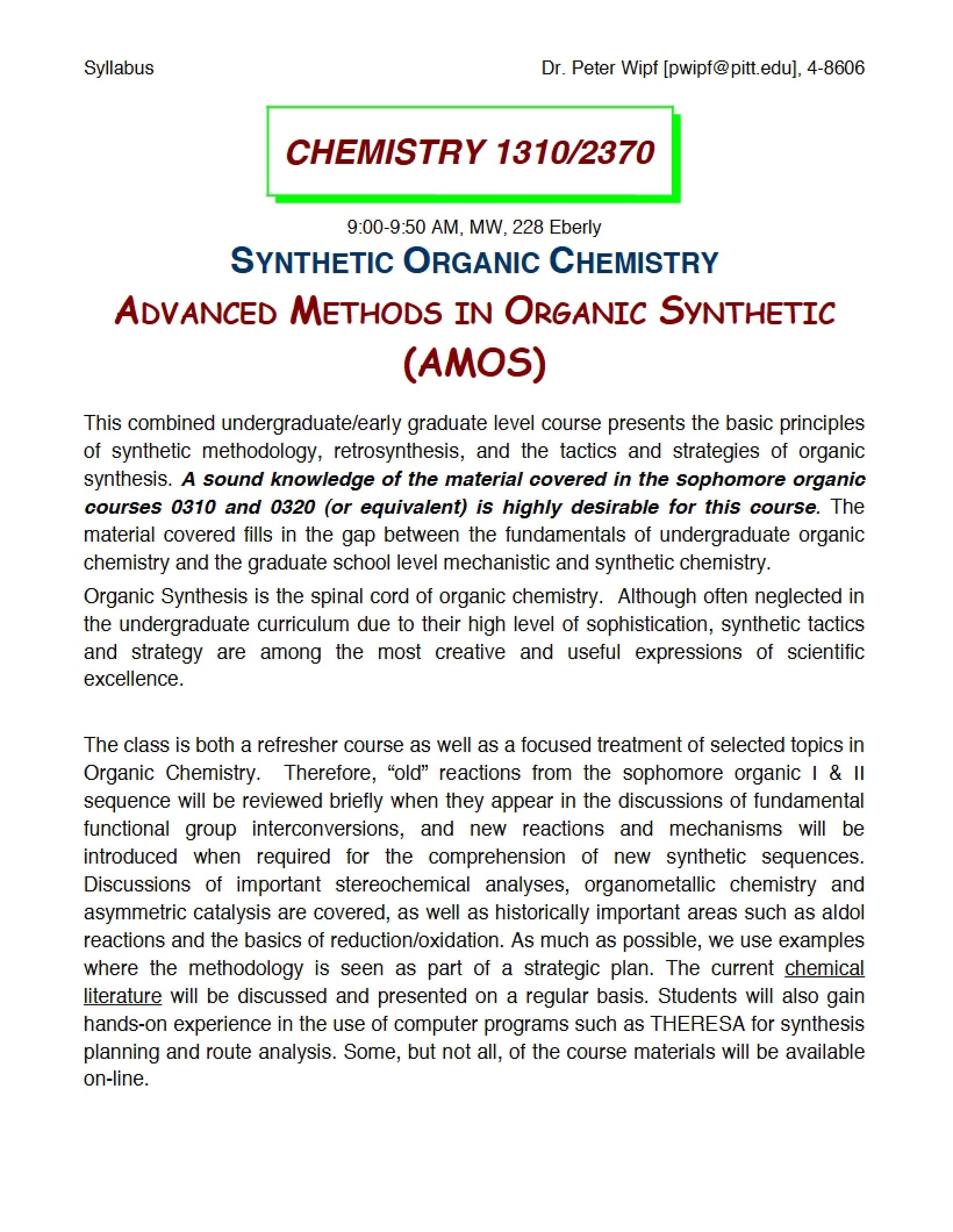 Advanced Methods in Organic Synthesis