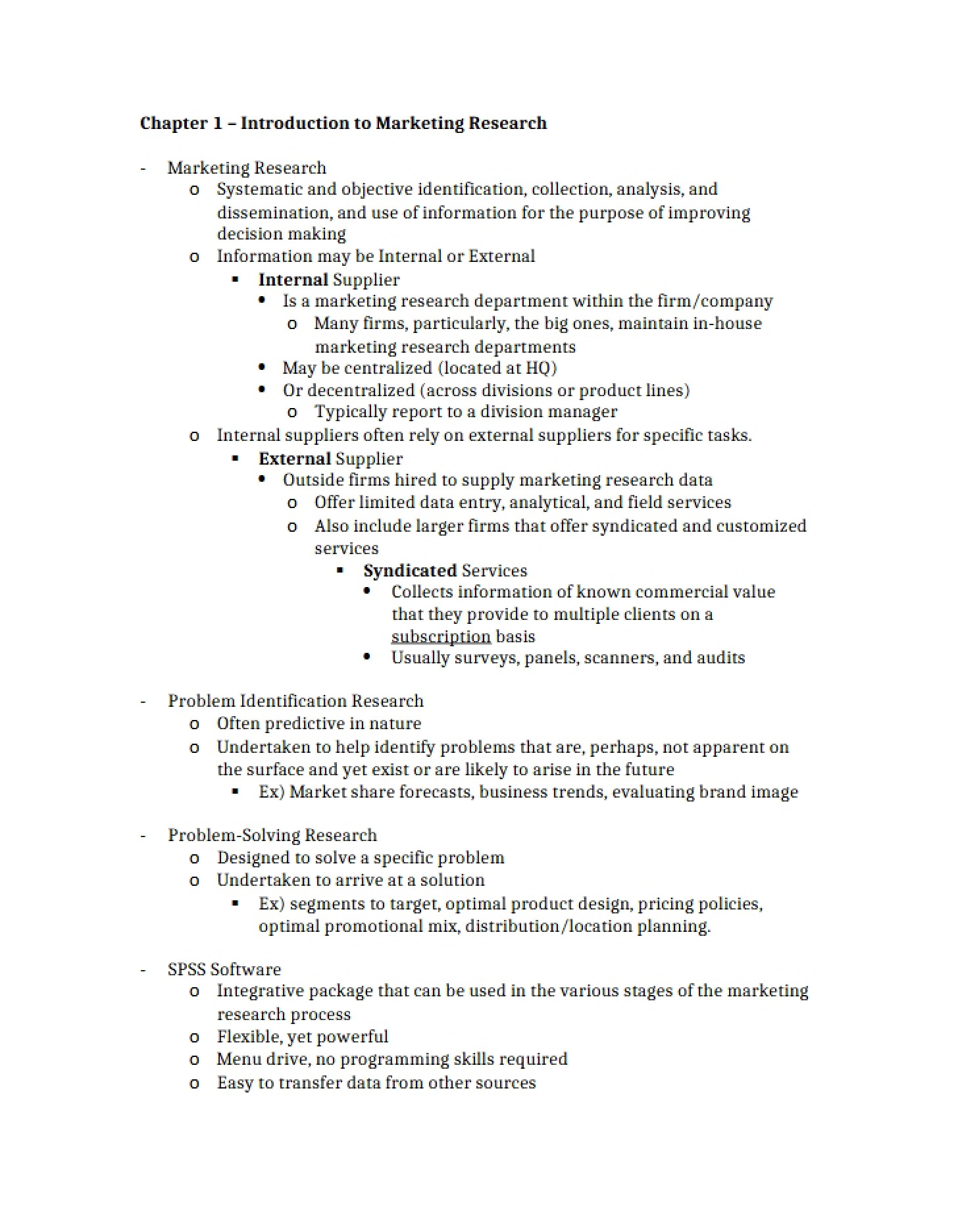 Intro to Research in Marketing (Ch 1)