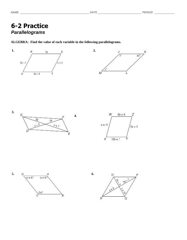 Practice Problems for Parallelograms