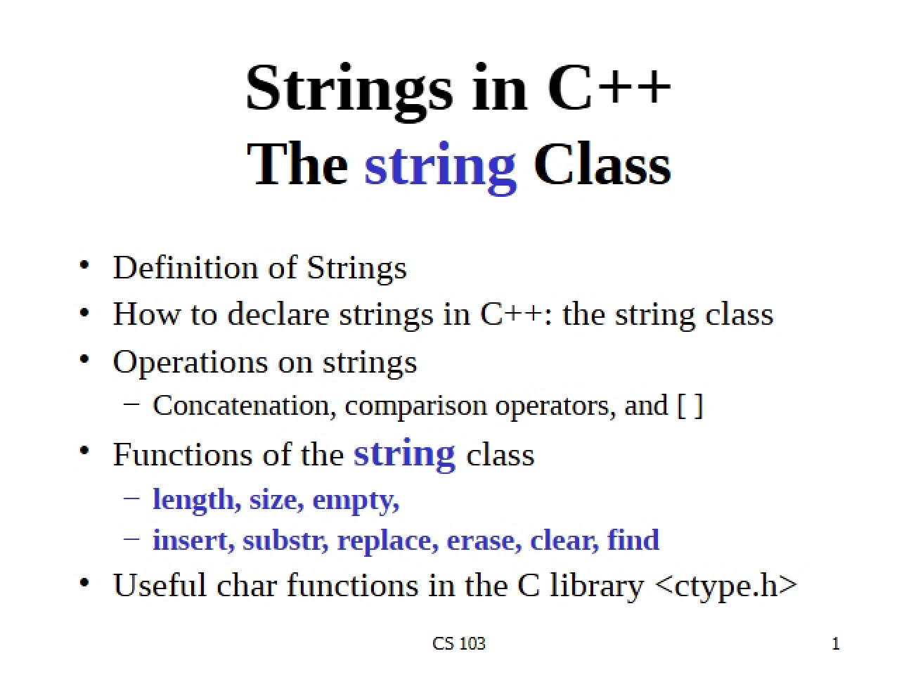 Strings in C++ The String Class - 29 Pages
