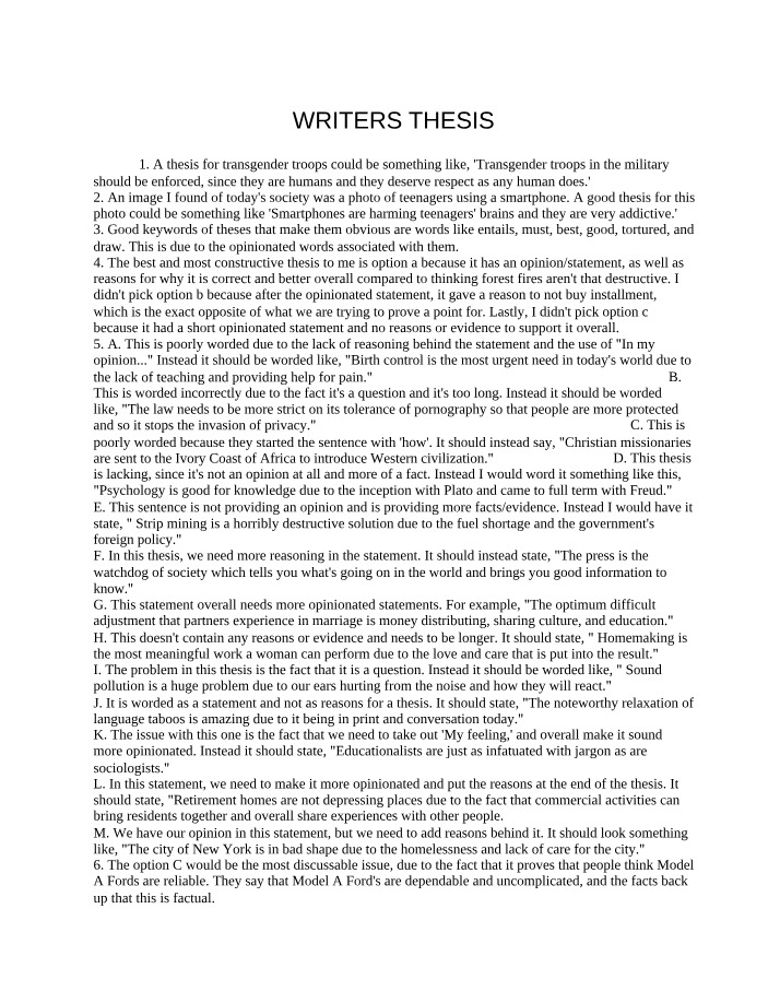 Writer's Thesis Statement