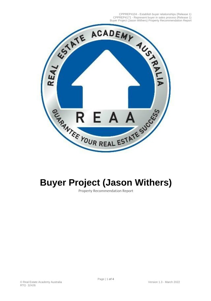 Property Recommendation Report - Jason Withers (CPPREP4104)