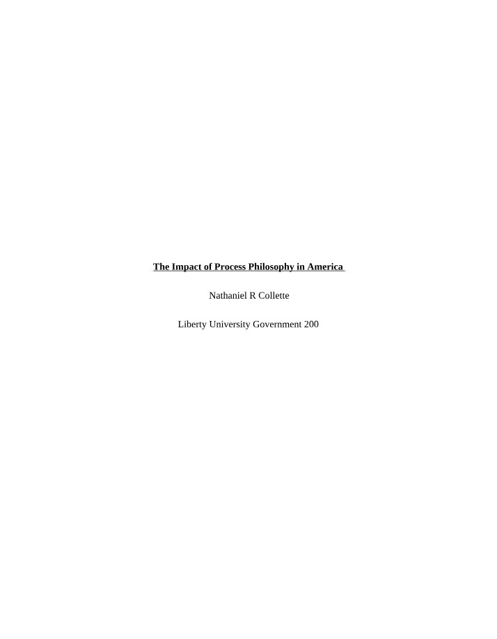 Process Philosophy - Impact in America